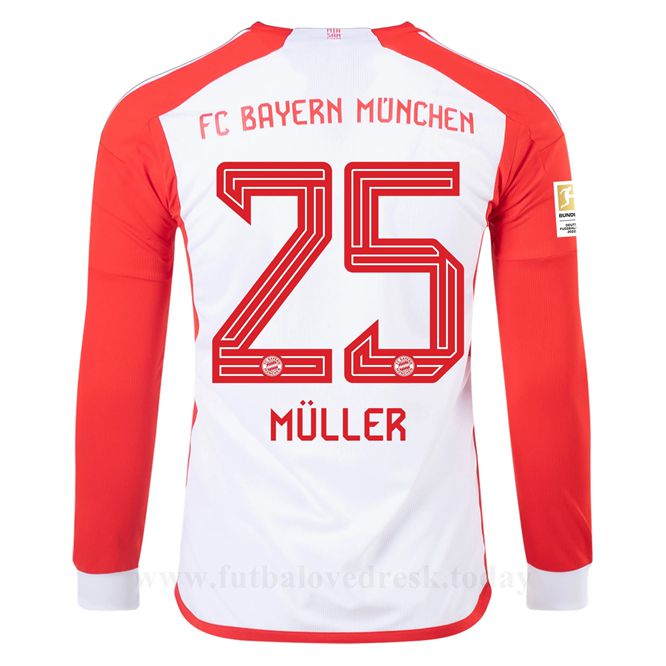 Lacné Futbalove Dresy Bayern Munich MULLER #25 Dlouhý Rukáv Domáci Dres 2023-24