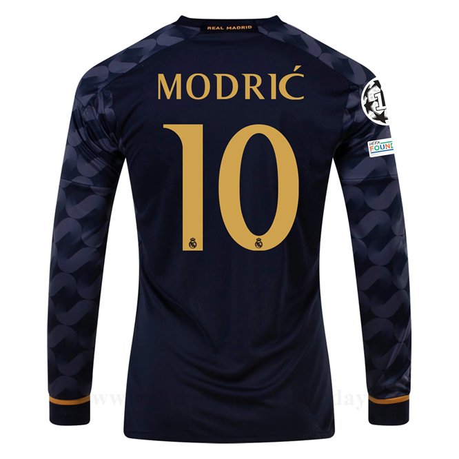 Lacné Futbalove Dresy FC Real Madrid MODRIC #10 Dlouhý Rukáv Preč Dres 2023-24